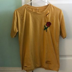 MUSTARD YELLOW RIPPED GRAPHIC TEE